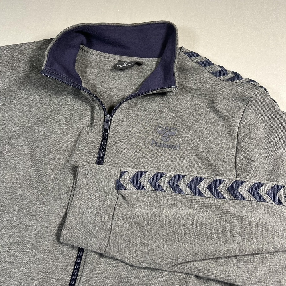 Hummel Jacket Mens 2XL Gray Full Zip Track Athletic Chevron Tape Sleeves Pockets
